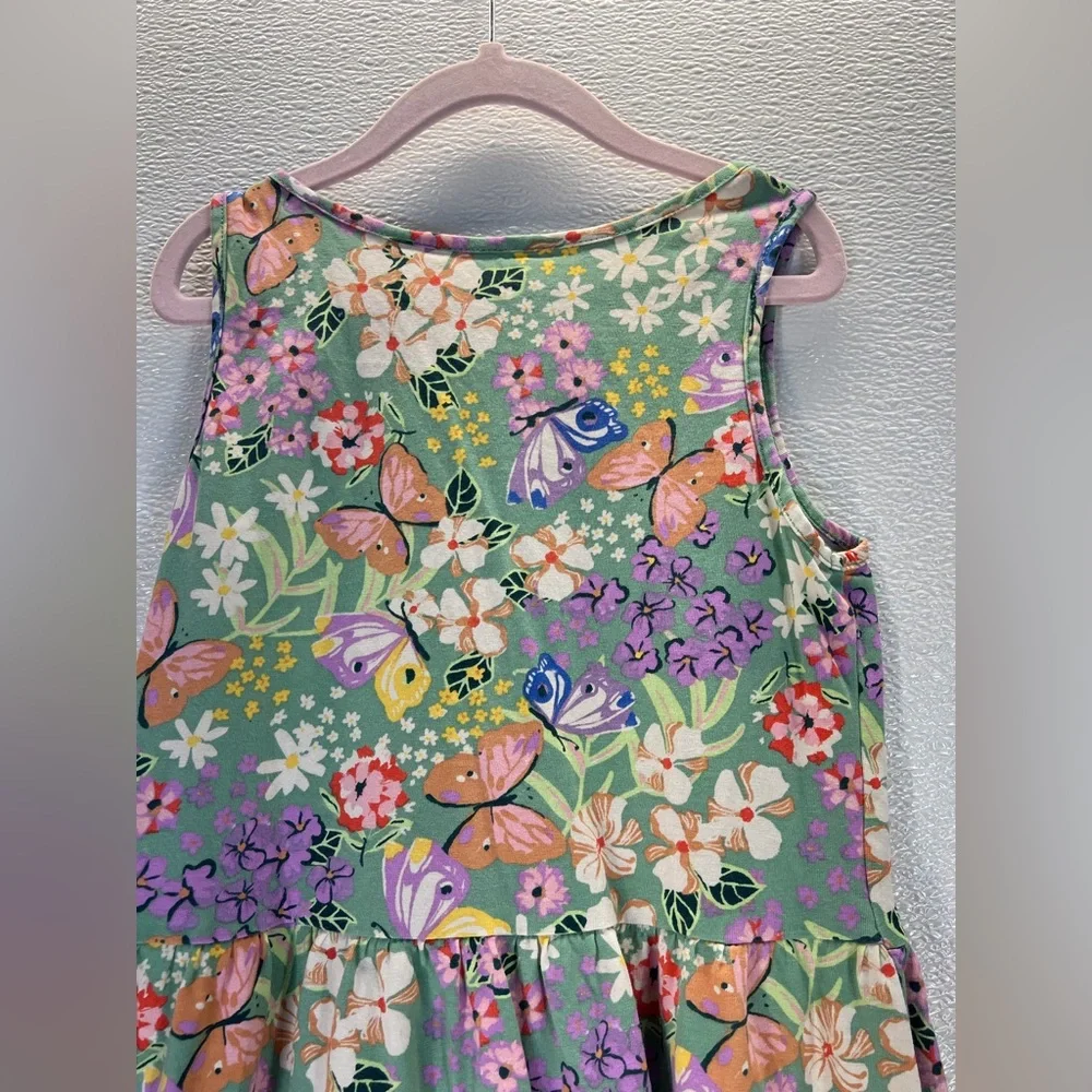 H&M Girls Floral Butterfly Print Dress Size 8-10Y Green‎ Spring Summer Cotton